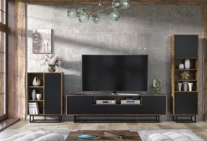 One Furniture Szafka RTV Rift 200cm Loft ONE FURNITURE - Laminat Brąz Rustrykalny 11
