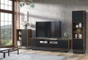 One Furniture Szafka RTV Rift 200cm Loft ONE FURNITURE - Laminat Brąz Rustrykalny 12