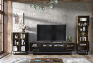 One Furniture Szafka RTV Rift 200cm Loft ONE FURNITURE - Laminat Brąz Rustrykalny 13