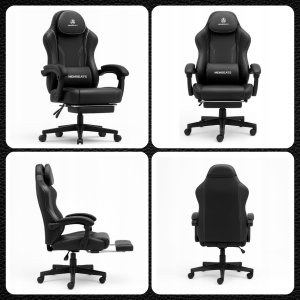 FOTEL GAMINGOWY PIKOWANY PREMIUM BIUROWY OBROTOWY KRZESŁO PODNÓŻEK + MASAŻ 3