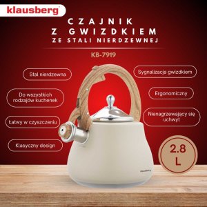 CZAJNIK STALOWY Z GWIZDKIEM 2,8L KLAUSBERG KB-7919 3
