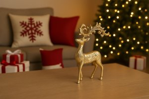 Figurka ozdobna Renifer metalowy złoty 30 cm 8