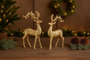 Figurka ozdobna Renifer metalowy złoty 30 cm 9