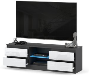 Szafka rtv 4 szuflady stolik pod tv do salonu 138cm szary biały połysk 2