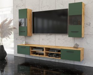 Meblościanka Pojemna Do Pokoju Szafka Rtv 240cm Wotan Butelkowa Zieleń 2