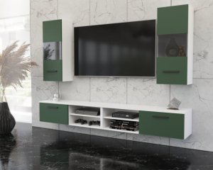 Meblościanka Młodzieżowa Blande Szafka Rtv 240cm Biała Butelkowa Zieleń 2