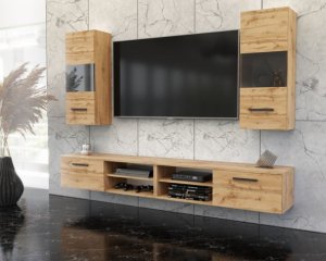 Meblościanka Pojemna Wisząca Salon Nowoczesna Szafka Rtv Blande 240cm Wotan 2