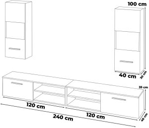 Meblościanka Młodzieżowa Wisząca Nowoczesna Rtv 240cm Szafka Wotan Biała 2