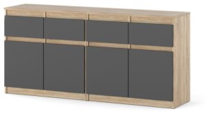 Komoda Z 4 Szufladami Nowoczesna Pojemne Drzwiczki Szafka Szara Dąb Sonoma 2