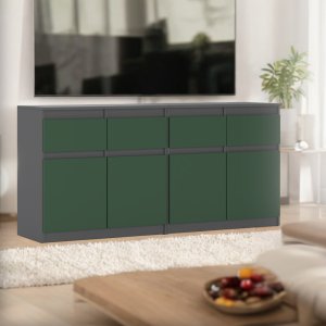 Komoda Do Sypialni 4 Szuflady Szara Mat Butelkowa Zieleń Duża Szafka 160cm 2