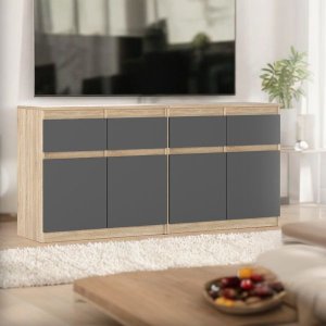 Komoda 4 Szuflady Drzwiczki Nowoczesna Szafka 160cm Dąb Sonoma Szary Mat 2