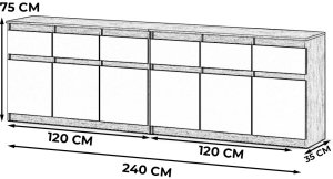 komoda szafka duża 6 szuflad nowoczesna do salonu 240cm biała dąb wotan 2