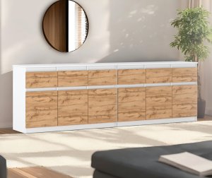komoda szafka duża 6 szuflad nowoczesna do salonu 240cm biała dąb wotan 3