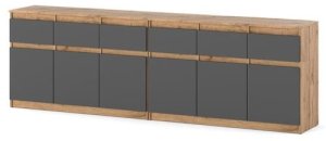 Komoda Drewniana Szafka 6 Szuflad Nowoczesna Salon Loft Dąb Wotan Szary Mat 3