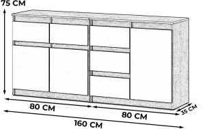 Duża Komoda Szafka 160cm 5 Szuflad Nowoczesna Salon Szary Mat Dąb Sonoma 3
