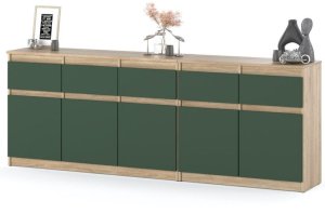Komoda Szafka 160cm Salon 5 Szuflad Nowoczesna Dąb Sonoma Butelkowa Zieleń 2