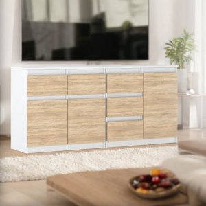 Komoda Nowoczesna Do Salonu Sypialni 160cm Szafka 5 Szuflad Biała Sonoma 3