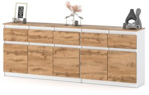 Komoda Do Salonu Sypialni Nowoczesna 200cm 5 Szuflad Biała Mat Dąb Wotan 2