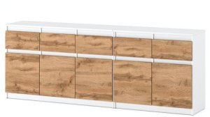 Komoda Do Salonu Sypialni Nowoczesna 200cm 5 Szuflad Biała Mat Dąb Wotan 3