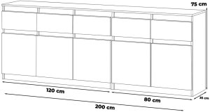 Komoda Best Oleksa 200cm 5 Szuflad Sypialnia Salon Nowoczesna Biała Szara 2