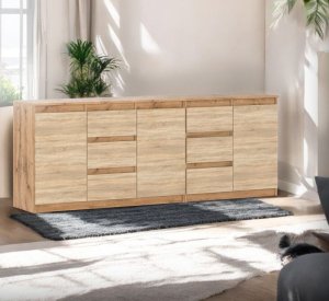 Komoda Pojemna Do Salonu Nowoczesna 6 Szuflad 200cm Dąb Wotan Sonoma 2