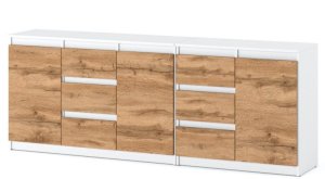 Komoda Nowoczesna Do Salonu Sypialni 200cm Z 6 Szufladami Biała Dąb Wotan 2