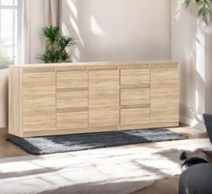 Komoda Drewniana Młodzieżowa 6 Szuflad 200cm Pojemna Szafka Dąb Sonoma 3