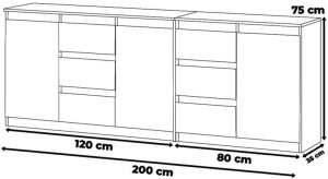 Komoda Młodzieżowa Z 6 Szufladami Do Salonu Sypialni 200cm Szara Biała Mat 2