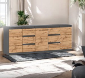 Komoda Do Sypialni Best Agnes 200cm 6 Szuflad Pojemna Szafka Szara Wotan 2