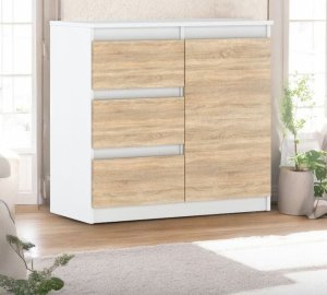 Komoda 3 Szuflady Szafka Agnes Do Salonu Sypialni Nowoczesna Biała Sonoma 2