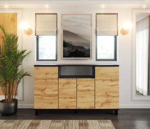 Komoda Loft 140cm Bruno Szafka Rtv Młodzieżowa Do Salonu Szara Dąb Wotan 3