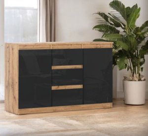 Komoda Z 3 Szufladami Do Salonu Młodzieżowa 120cm Dąb Wotan Czarny Połysk 2