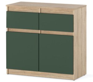 Komoda Młodzieżowa 2 Szuflady 80cm Szafka Rtv Dąb Wotan Butelkowa Zieleń 2