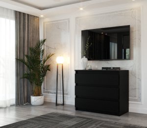Komoda 3 Szuflady Szafka 80cm Nowoczesna Salon Sypialnia Loft Czarna Mat 3