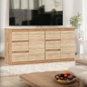 Komoda Duża Drewniana 6 Szuflad Szafka Na Ubrania 160cm Dąb Wotan Sonoma 2