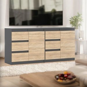 Komoda Nowoczesna Do Sypialni 6 Szuflad 160cm Szara Mat Dąb Sonoma Szafka 2