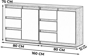 Komoda Z Szufladami Pojemna Nowoczesna Szafka 160cm Dąb Sonoma Szary Mat 2