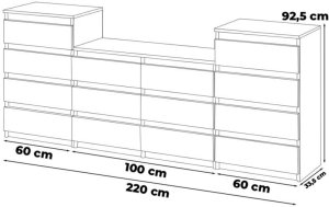 Komoda 14 Szuflad Pojemna Szafka Salon Sypialnia Rtv 180cm Biały Dąb Wotan 3