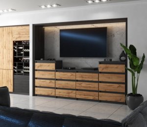 Komoda 14 Szuflad Nowoczesna Szafka Rtv Salon 220cm Loft Szary Dąb Wotan 2