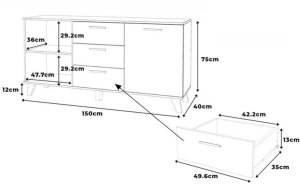 Komoda Biała Z Drewnem Olivier 150cm Pojemna Szafka Rtv Z 3 Szufladami 2