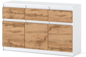 Komoda Biała Drewniana Nowoczesna 120cm 3 Szuflady Szafka Rtv Dąb Wotan 2