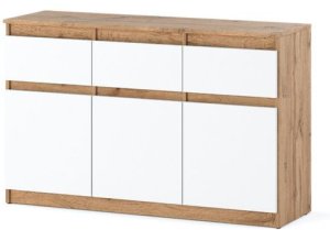Komoda Biała Drewniana Nowoczesna 120cm 3 Szuflady Szafka Rtv Dąb Wotan 3
