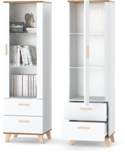 Regał Biały Witryna Słupek 40cm Komoda Szklana Salon Sypialnia Skandynawska 2