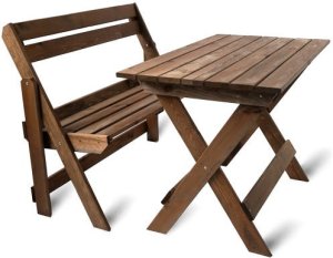 Stół I Krzesła Ogrodowe Ławka Drewniana Zestaw Na Grilla 105cm Sosna Orzech 2