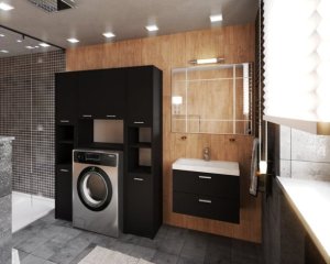 Zestaw Łazienkowy Hugo Szafka Stojąca Nad Pralkę Słupek Loft Czarny Mat 2