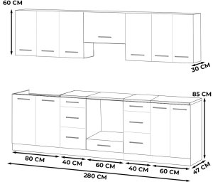 Meble Kuchenne Biało Szare Modułowe Nowoczesne Roma 2.8m Pojemna Kuchnia 2