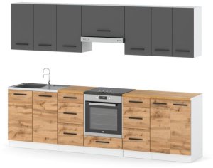 Meble Kuchenne Szare Z Drewnem Kuchnia Roma 2.8m Modułowa Szary Dąb Wotan 1