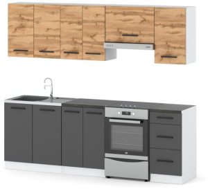 Meble Kuchenne Szare Z Drewnem Modułowe Nowoczesne Komplet Mokka 2.4m 2