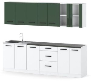 Meble Kuchenne Nowoczesne Modułowe Remino 2.6m Butelkowa Zieleń Białe Mat 2