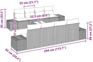 vidaXL Sofa 6 pcs Czarny 294 x 62 x 69 cm polirattan 8